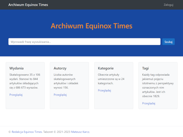 Panel główny systemu Taboret